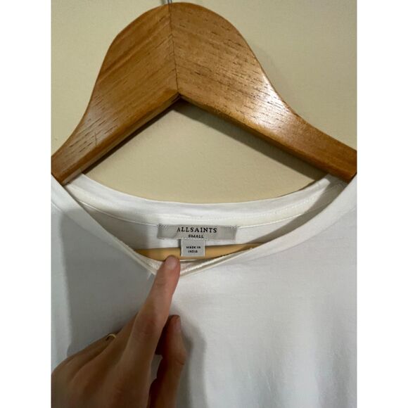 AllSaints White Trixi Eyelet Ruffle Short Sleeves Cotton Tee Shirt Top Sz S - Picture 3 of 6